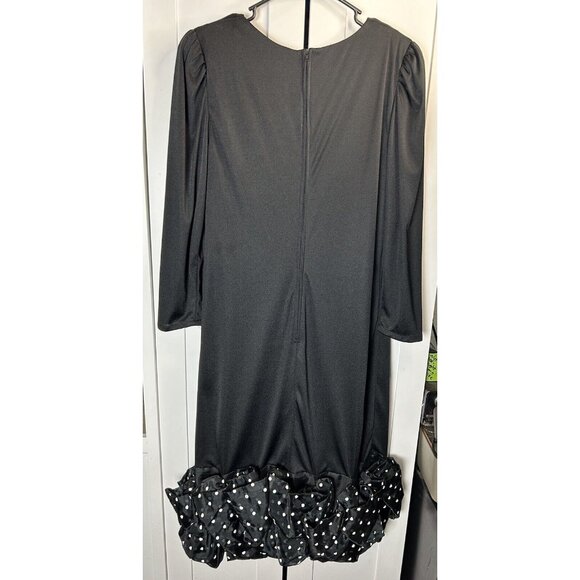 Vintage 80s Partridge in A Pear Tree Black Party Dress Sz L Polka Dot Ruffle Hem - Picture 4 of 11